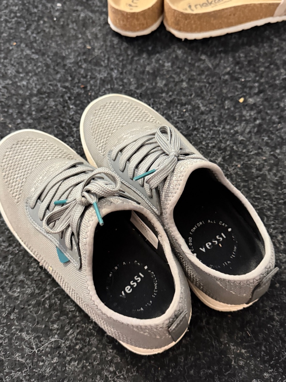 Vessi Women’s Light Grey Knit Sneakers with Teal Accents
